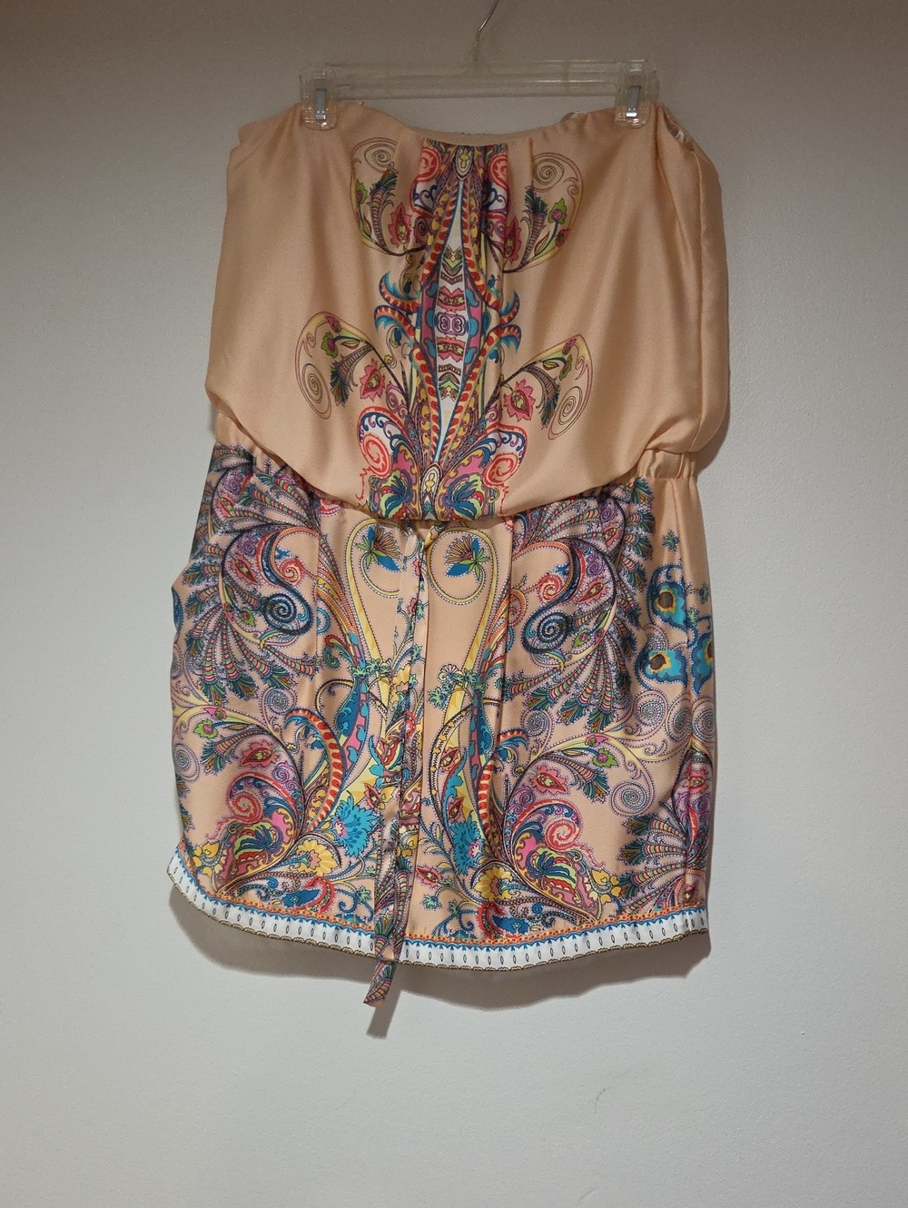 Vintage Bisou Bisou Dress Paisley Strapless Satin Mini Y2K Boho Festival